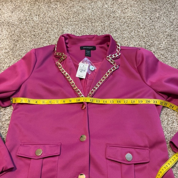 BNWT Ashley Stewart Fuchsia Pink with Gold Chain Pocket Blazer Size 12 - Picture 4 of 12